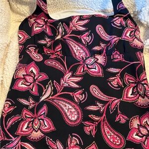 Lands' End Black and Pink Floral Tankini swim top